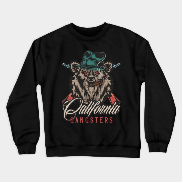 California Bear Gangster Cigar Design Crewneck Sweatshirt by FilsonDesigns